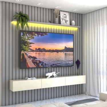 Imagem de Painel para TV Até 85 Polegadas Imperial 3 Gavetas Ripado 100% Mdf Cinza/Off