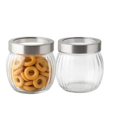 Imagem de Kit 2 Bomboniere Pote de Vidro Redondo Tampa com Visor 1,2l Em Casa Te