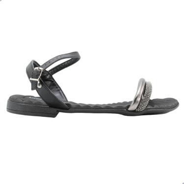 Imagem de Sandália Rasteira Feminina Beira Rio Napa Turim Metalizado Preto Strass Grafite