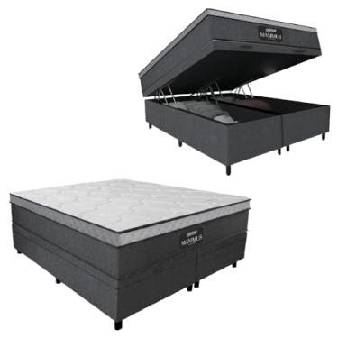 Imagem de Cama Box Baú Casal Queen Colchão Maximus Molas Ensacadas 158x198x65cm Linho Grafite/Preto - Suporta até 120Kg por Pessoa