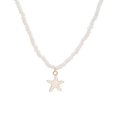 Imagem de KURTCB Colar feminino boêmio de estrela-do-mar havaiano com contas de arroz havaiano para mulheres e homens, verão, praia, oceano, joia com contas, 32CM+7CM, Zinco Vidro, Sem Pedra Preciosa