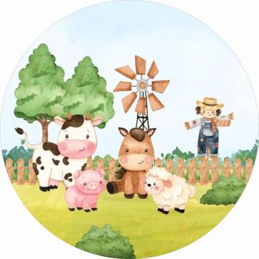 Imagem de Painel de Lona Redondo Fazendinha Moinho Animais Felizes - Fabrika de 