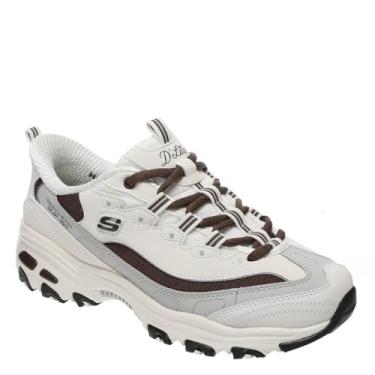 Imagem de Skechers D'Lites-Smooth Nostalgia feminino, sem cadarço, Branco/marrom, 41