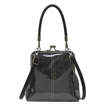 Imagem de Bolsas e bolsas femininas Kiss Lock pequena de PVC, bolsa tiracolo de papel kraft, bolsa transparente com alça superior Kisslock Satchel, Preto, One Size