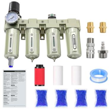 Imagem de 1/5.1 cm NPT Grau Industrial 4 Estágios Secador de ar para Compressor, Compressor de Ar-Sistema Separador de Água para Cortador de Plasma e Spray de Tinta, Sistema de 3Filtro e 1 Secador, Drenagem