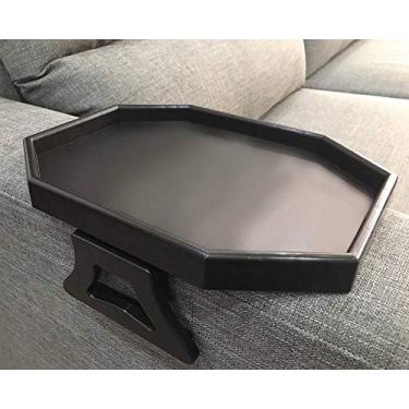 Imagem de Mesa com clipe de braço para sofá, bandeja de apoio de braço, bebidas/controle remoto/suporte para lanches (preto) ..