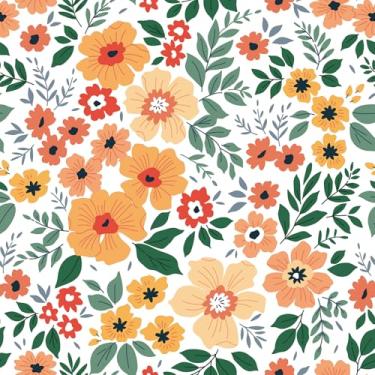 Imagem de VaryStyle Papel de parede floral abstrato de 45 cm x 299 cm colorido laranja/verde papel de parede floral autoadesivo vinil flor papel de parede decorativo papel de contato floral para armários e