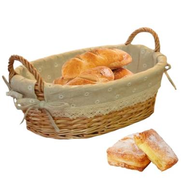 Imagem de Cesta à prova de pão, cesta à prova de fermento com alça cestas ovais à prova de pão com forro floral pantern ferramentas de fabricação de pão em tecido de vime natural 9,8 x 5,9 x 3,2 polegadas