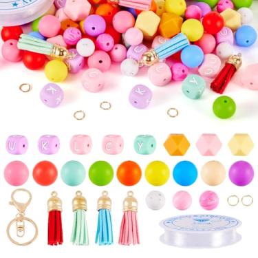 Imagem de KISSITTY 104 peças de silicone kit de fabricação de chaveiro cubo redondo octógono hexágono alfabeto colorido espaçador focal contas para colares faça-você-mesmo, pulseiras, bijuterias, ornamentos de