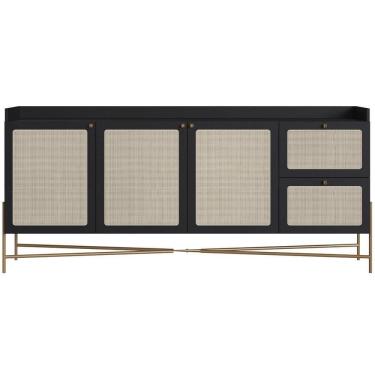 Imagem de Aparador Buffet Para Sala De Jantar 183cm Industrial Indy A03 Nero Dourado