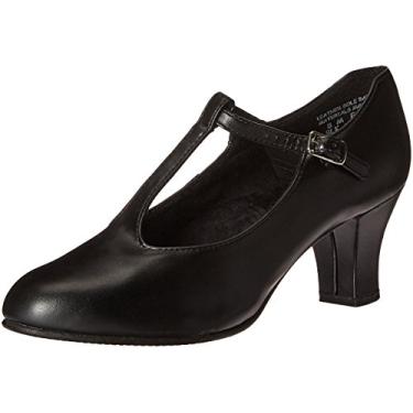Imagem de Capezio Tênis de dança feminino Jr. Footlight T-Strap, Preto, 33