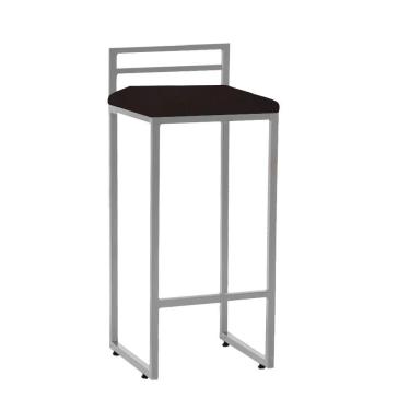Imagem de Banqueta Alta Com Encosto Petra Balcão Bar Cozinha Bistrô Ferro Cinza Suede Marrom