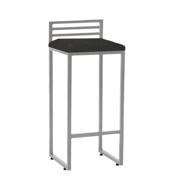 Imagem de Banqueta Alta Com Encosto Núria Balcão Bar Cozinha Bistrô Ferro Cinza Corino Cinza
