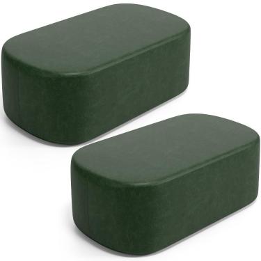 Imagem de Kit 02 Puffs Decorativos Orgânicos Para Living Quarto 100cm Doha W01 Couríssimo Verde Musgo - Lyam Decor