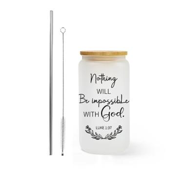 Imagem de AGH Presente em lata de vidro para homens e mulheres, copo de vidro de 473 ml com tampas Banboo e canudo, Nothing Will Be Impossible Copo de vidro para Ice Coffe Smoothie Whiskey Boba Soda Tea Gift. 1