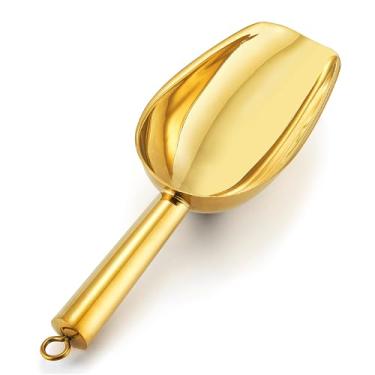 Imagem de E-far Pá De Aço Inoxidável Dourada 6 Onças, Gelo Metal Utilitária Para Cozinha, Freezer, Bar, Festa Casamento, Pequena E Multiuso Açúcar/Farinha/Ração Animais Estimação/Feijão/Pipoca/Produtos Secos,