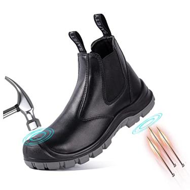 Imagem de TAERDUN Botas De Trabalho Com Biqueira Aço Para Homens, Bota Chelsea Sem Cadarço, Calçados Industriais E Construção Masculinos, À Prova D'Água, Leves, Confortáveis Antiderrapantes, Preto Brilhante,