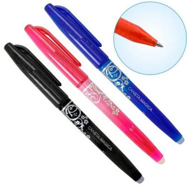 Imagem de 3 Canetas Tecido Apagavel Veermelha Azul Preta Tecido Papel - De Acord