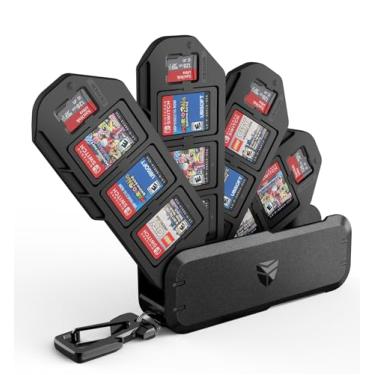 Imagem de Dexnor Capa Para Cartão De Jogo Nintendo Switch, Oled, Jogos Lite, Proteção Rígida Portátil À Prova Choque Com 4 Camadas Dobráveis E Mosquetão, 12 Compartimentos Micro Sd (Preto)