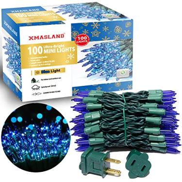 Imagem de XMASLAND Conjunto De Luzes Natal Azuis Conectáveis Ultrabrilhantes Xmasland, 100 Lâmpadas Incandescentes 19,6 Pés, Mini Cordão Para Ambientes Internos E Externos, Guirlanda Árvores, Casamento, Jardi
