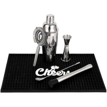 Imagem de Lexenic Kit Profissional Para Barman Iniciante, Conjunto De Coqueteleira, 6 Peças - Ferramentas Bar Doméstico, Misturador Bebidas Com Acessórios: Tapete, Coqueteleira Martini, Coador, Colher, Socado