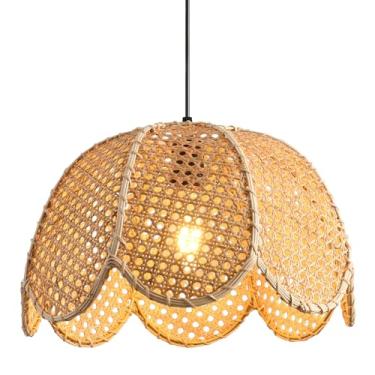Imagem de Teru Ji Kaikang Luminária Pendente De Vime 15,75" Estilo Boho Natural, Lustre Teto Em Formato Flor Trançado À Mão, Para Sala Jantar, Estar, Quarto, Cozinha, Fazenda