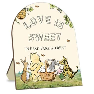 Imagem de Hatzelou Placa Clássica "O Amor É Doce, Por Favor, Pegue Um Doce", Decoração De Chá Panela Do Ursinho Pooh, Artigos Para Bebês 9 X 11 Pol.