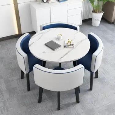 Imagem de Mesa de jantar moderna para 4 pessoas, conjunto de cadeira de conferência, mesa de jantar de cozinha de mesa brilhante móveis de sala