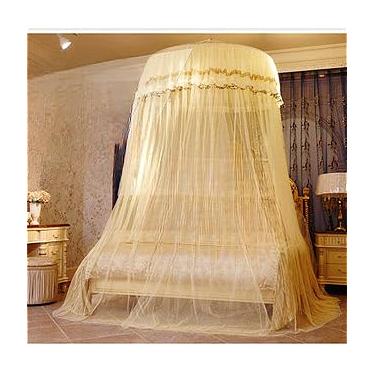 Imagem de Mosquiteiro para Teto Casal - Estilo Indiano com Elástico | Proteção Antimosquitos(Bege)