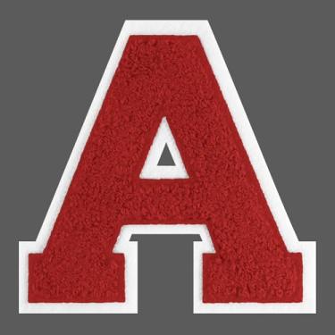 Imagem de FANCIBAND Letras vermelhas de ferro em letras universitárias de 15 cm grande chenille ferro em letras para roupas camiseta de jérsei jaqueta com capuz Varsity A