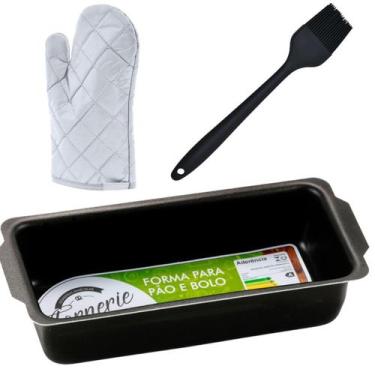 Imagem de Assadeira Pão Retangular Antiaderente 2L + Luva + Pincel - Marcolar