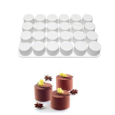 Imagem de Molde cilíndrico de silicone de fondant de chocolate, forma de mousse de cupcake faça você mesmo, bandeja de molde de bola de gelo de pudim, para sorvete, pastelaria, biscoito, sobremesas, sabonete artesanal (24 cavidades cilíndrico)