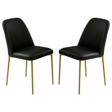 Imagem de Conjunto 2 Cadeiras Londres Couro Preto Metal Dourado