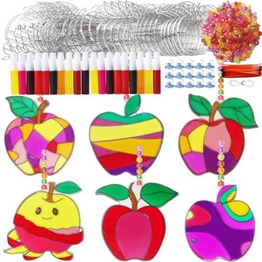 Imagem de Ayhuhra 30 conjuntos de kits de artesanato de apanhador de sol de maçã em branco de volta às aulas conjuntos de arte de pintura de janela para o primeiro dia de material escolar, atividades de festa