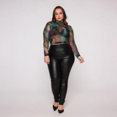 Imagem de Blusa  Cropped Manga Longa e Gola alta em Tule Estampado - Croppeds St