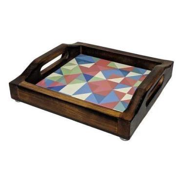 Imagem de Bandeja Decorada Em Madeira Estampada Com Azulejos Para Café Manhã C A