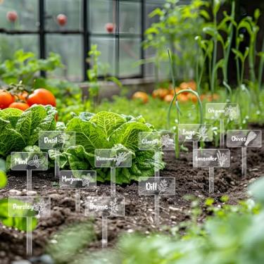 Imagem de JarThenaAMCS 24 peças de placas de acrílico para plantas, 12 estilos, marcadores de ervas de jardim, transparentes, à prova d'água, etiquetas tipo T, etiquetas de estaca de plantas com nomes para