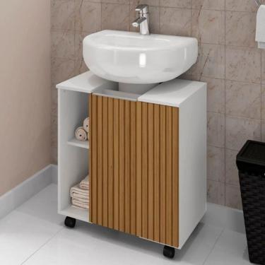 Imagem de Gabinete Para Banheiro Illinóis Branco Ripado 4 Rodízios