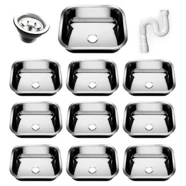Imagem de Kit Cuba Pia Inox Cozinha As N0 40x34x17 Aço 430 10 Unidades