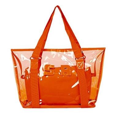 Imagem de ZJchao Meninas Meninas Carta Transparente PVC Bolsas de Ombro de PVC Bolsas de Luxo para Viagens de Praia de Compras (Laranja)