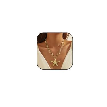 Imagem de Atiptu Colar de estrela-do-mar dourado para mulheres, boêmio, estrela-do-mar, colar com pingente de estrelas do mar, joias de surfista de praia, acessórios, Large, Metal, Sem Pedra Preciosa