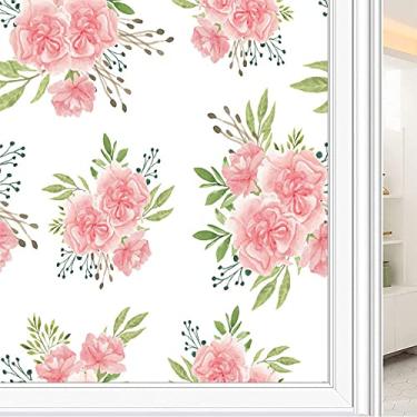 Imagem de Película de janela de privacidade de flores, textura de estilo floral, filme de vidro para sala de estar e escritório em casa, L90 x C 190 cm