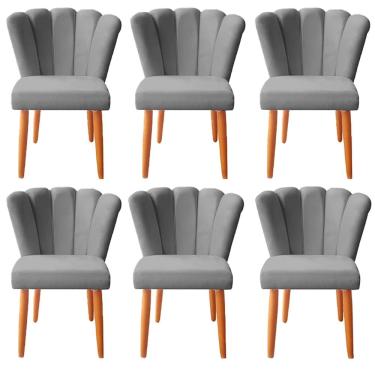 Imagem de Kit 6 Cadeiras Poltrona Sala de Jantar Penteadeira Reforçada Decorativa Pétala Suede