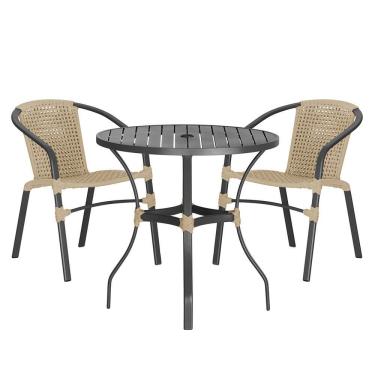 Imagem de 02 Cadeiras Floripa E Mesa Roma 80cm Preta Trama Original Rami