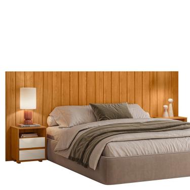 Imagem de Cabeceira Casal Extensível Frida com Mesas de Cabeceira - Madetec Cinamomo/Off White