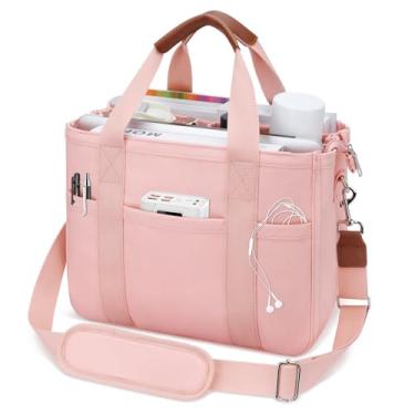 Imagem de KKXIU Bolsa feminina de lona com zíper e compartimentos, bolsa carteiro grande bíblica com bolsos, rosa, X-Large