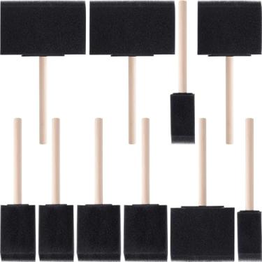 Imagem de HINZIC 10 pincéis de tinta de espuma, 5 tamanhos de ferramentas de pintura de esponja com cabo de madeira, pincel de esponja para manchar vernizes DIY artesanato de grande área - preto (10 cm, 7,6 cm