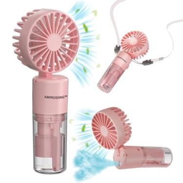 Imagem de AIRPROSSING Ventilador portátil de nebulização, ventilador de névoa de água com bateria recarregável, dobrável, 4 velocidades, pequenos ventiladores de resfriamento pessoais para atividades ao ar