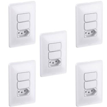 Imagem de 5 Conjuntos 2 Interruptores Simples + Tomada 10A Pial Zeffia - PIAL LE