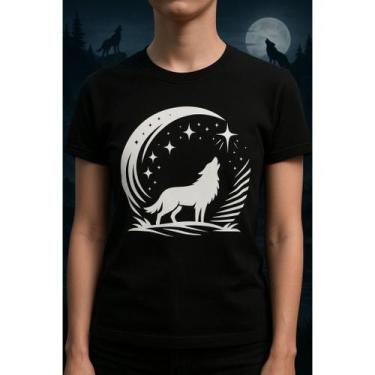 Imagem de Camiseta Lobo Uivando Para Lua Masculina e Feminina - NoBrand, tradici